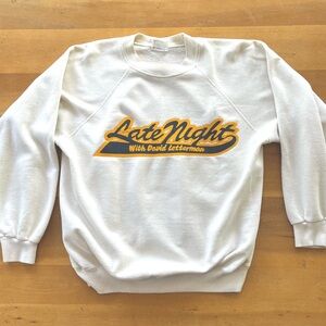 Vintage Late Night with David Letterman Sweatshirt Crew Neck White Staff 80s